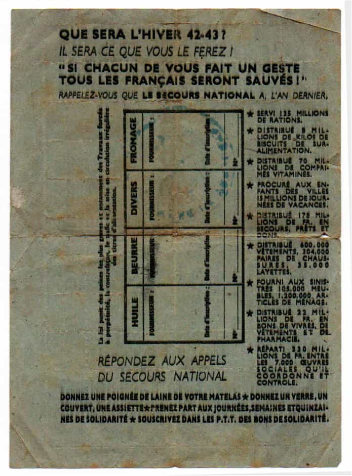 Ticket denrées divers Verso